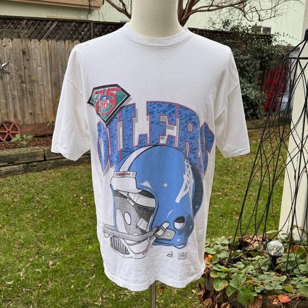 Vintage 1994 Houston Oilers 75th Anniversary NFL T-shirt White Tee Riddell Large